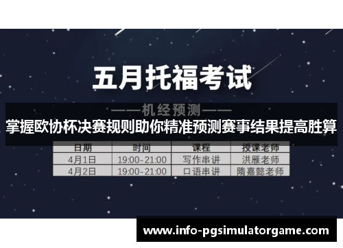 掌握欧协杯决赛规则助你精准预测赛事结果提高胜算